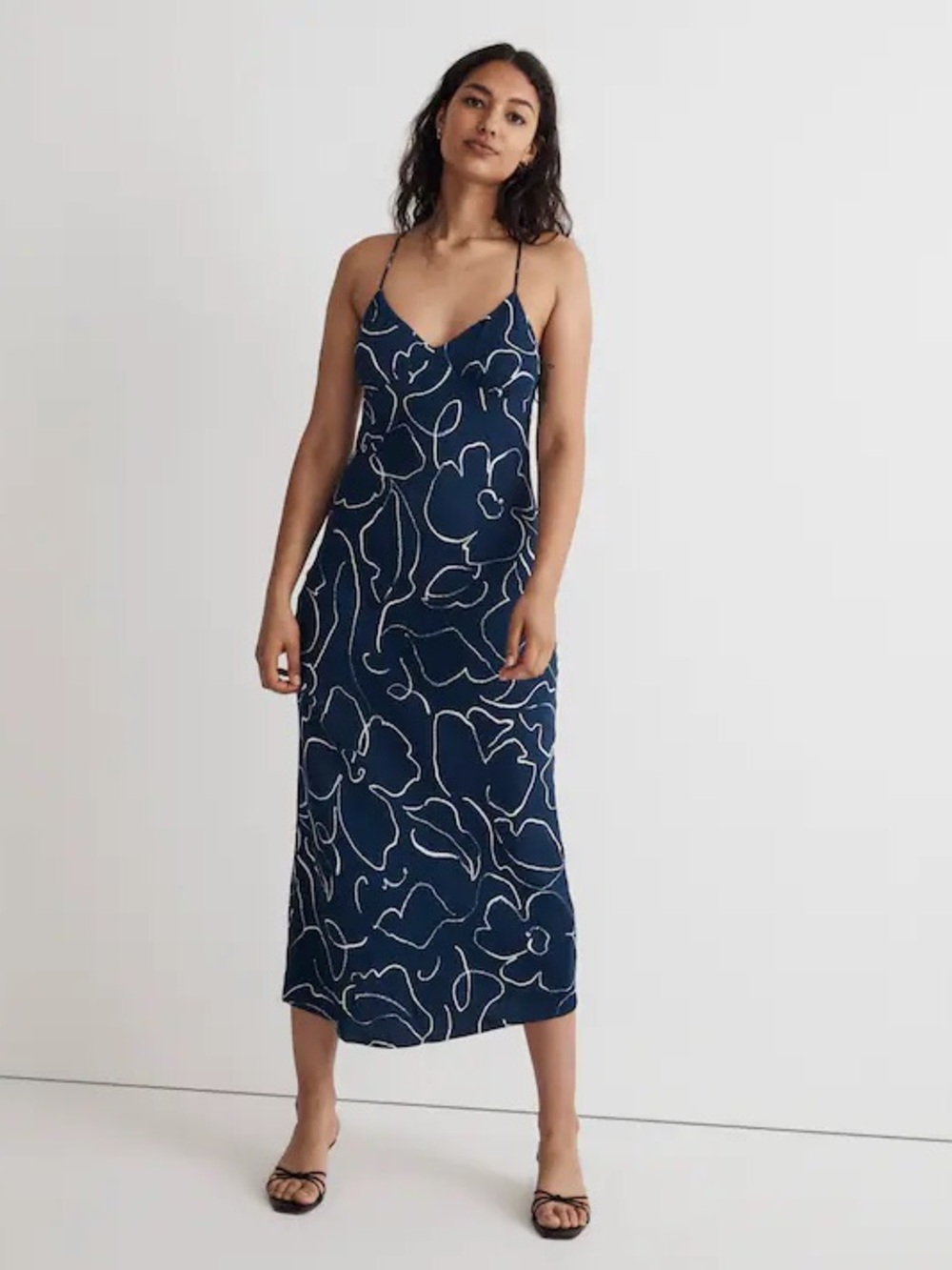 Madewell Layton midi slip dress indigo blue floral